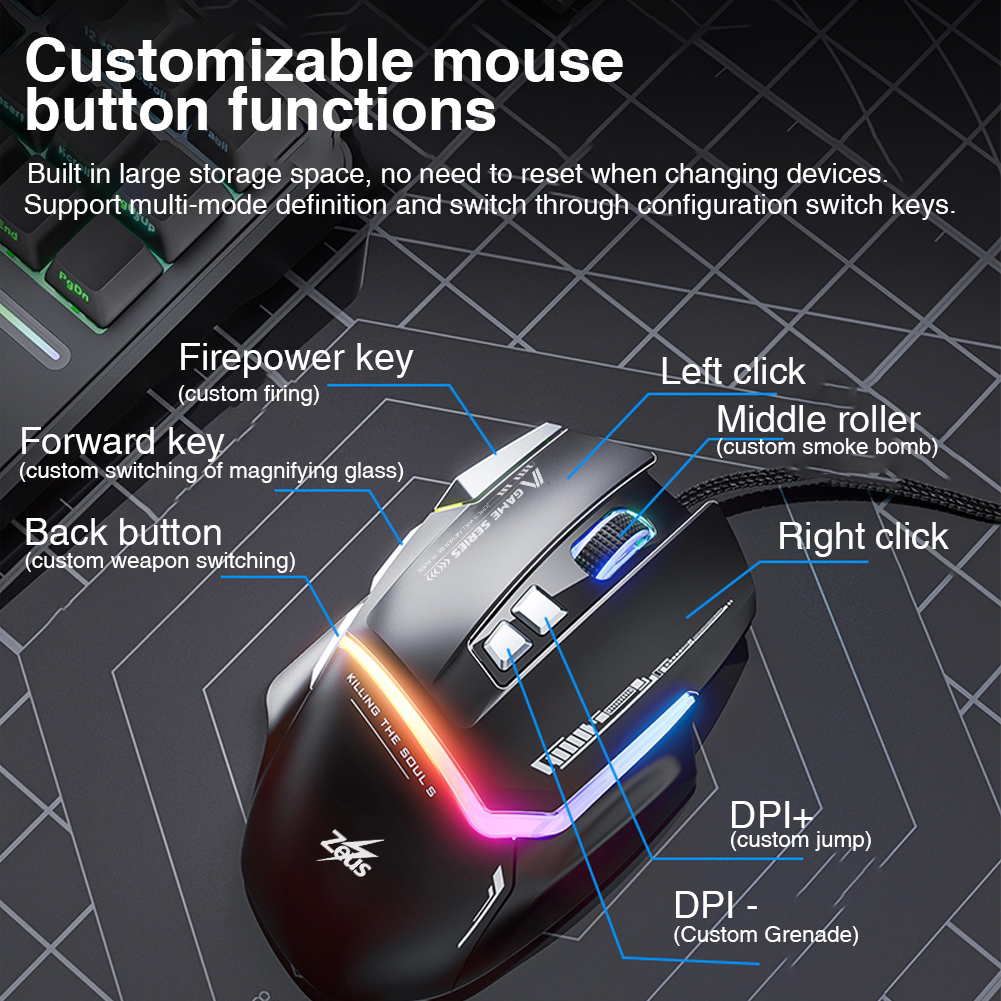 Zeus ZM816 Wired Esports Game Mouse RGB Backlight Effect Mecha Style Up ...