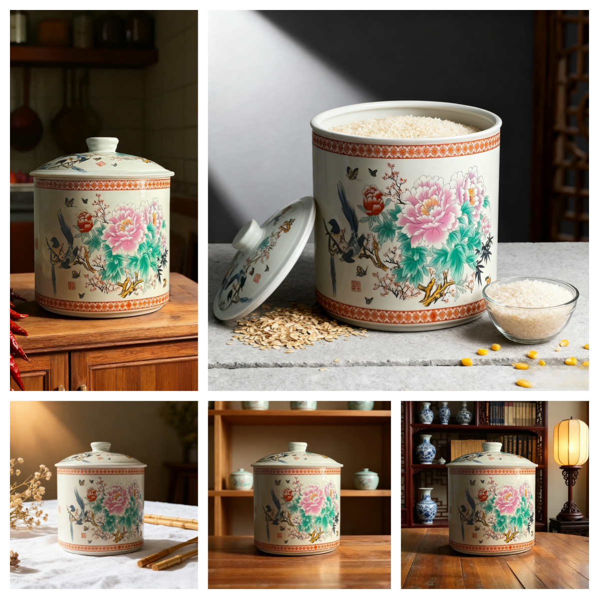 Jingdezhen ceramic rice dispenser 10kg 5kilos rice container storage ...