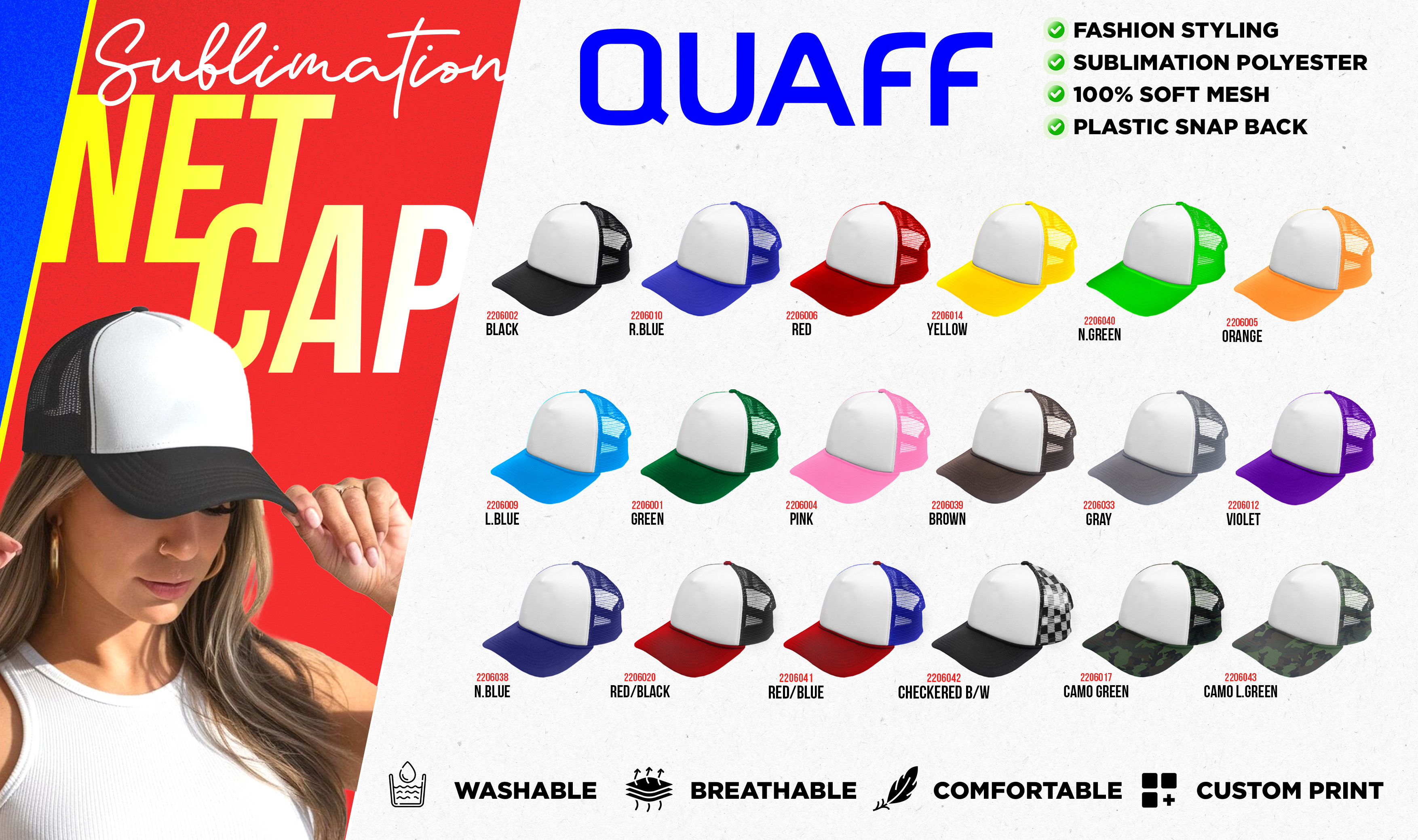 50pcs QUAFF Sublimation Net Cap Polyester Printable Net Trucker ...