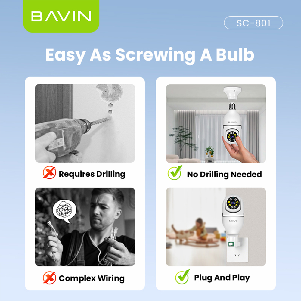 BAVIN SC801 Smart Security Lens Bulb CCTV Camera 3MP WiFi Camera w ...