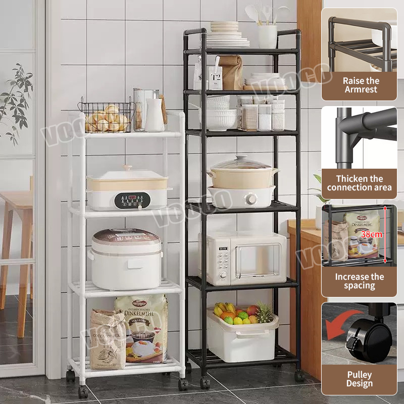 Black/White Kitchen Rack Organizer Rustproof Thicken Microwave Shelf ...