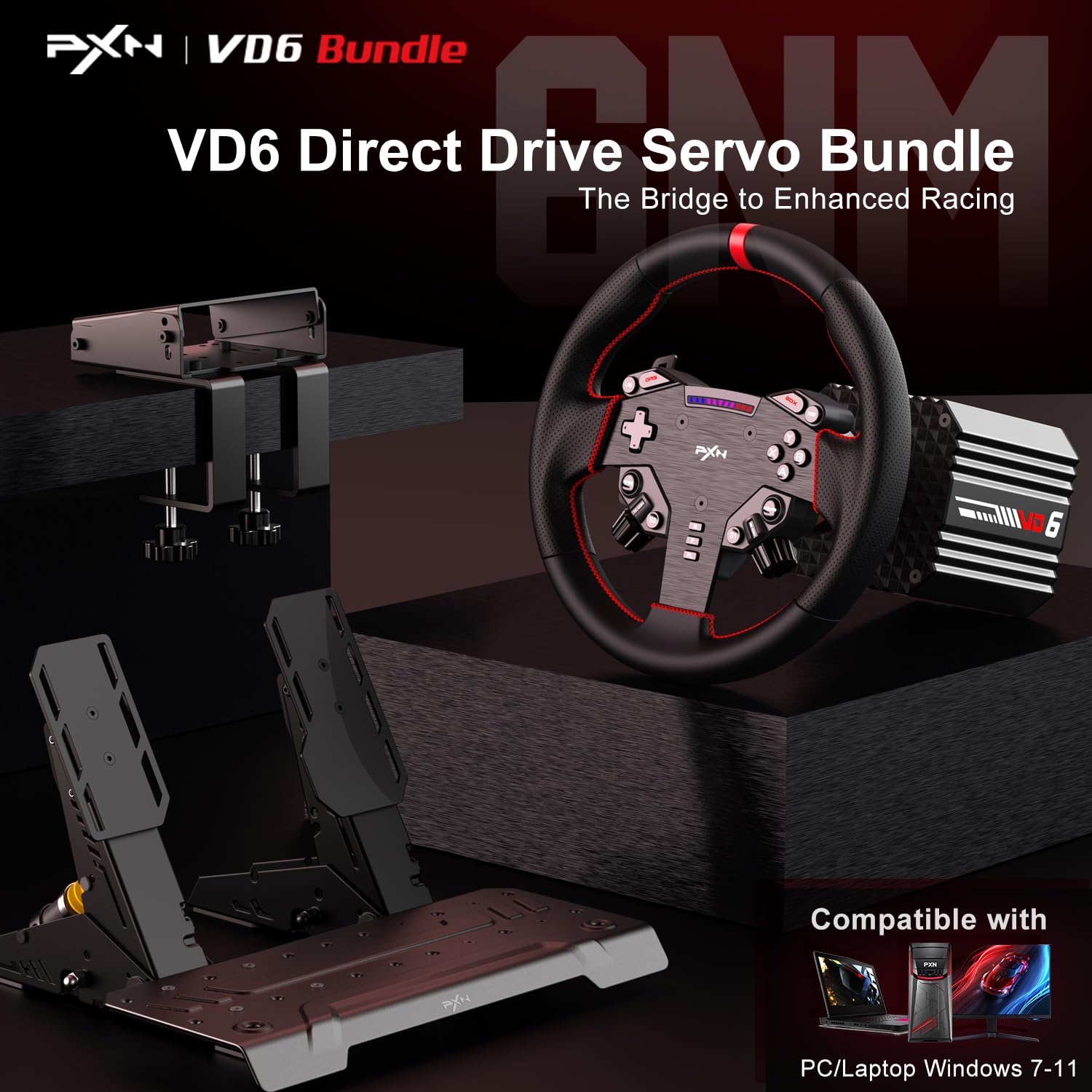 PXN VD6 & VD4 Direct Drive Sim Racing Wheel Bundle, High-Torque Servo ...