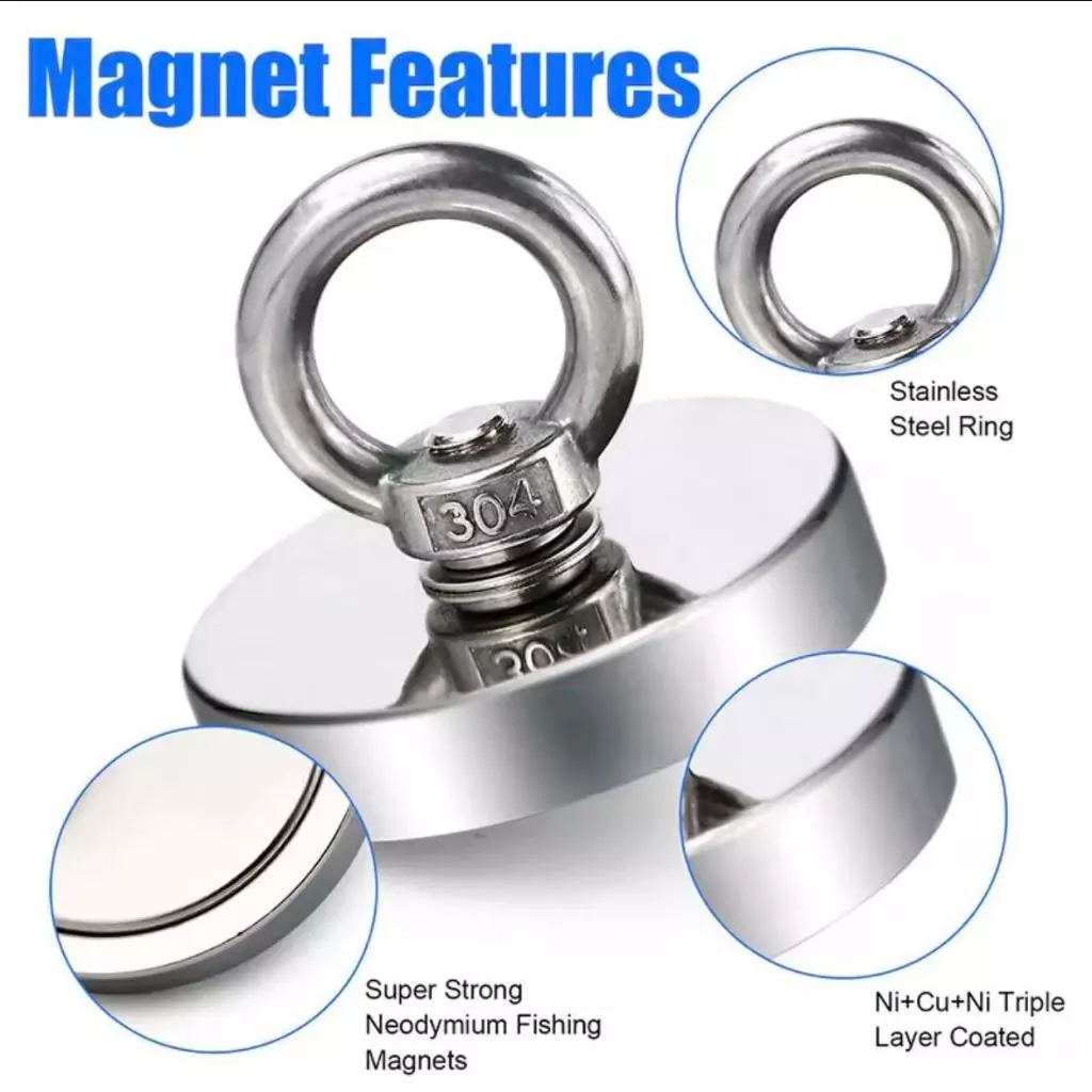 Strong Powerful Round Neodymium Magnet 0-48kg Fishing Magnet with ...