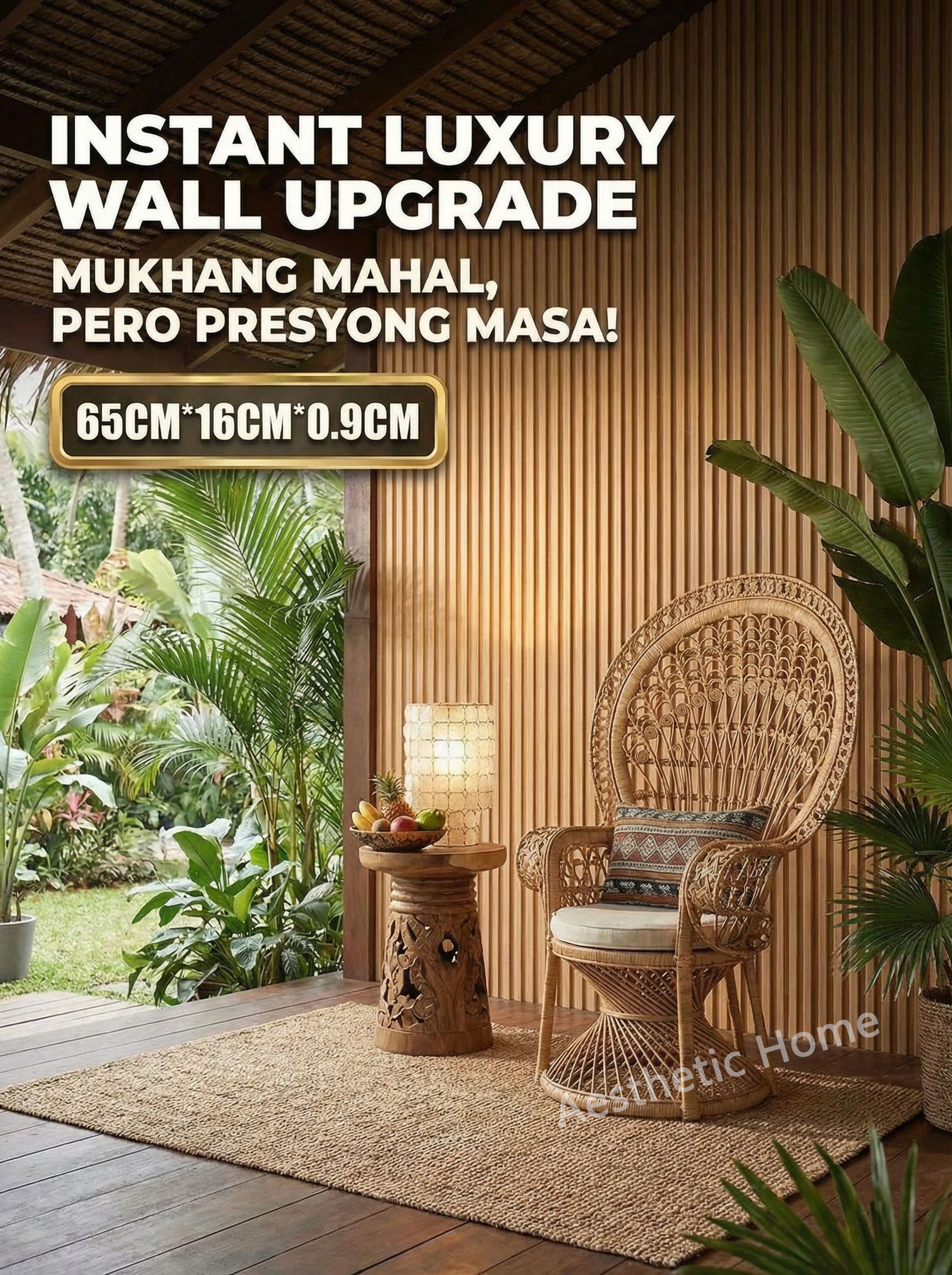 PVC Fluted Wall Panel Wood Grain 65x16CM Waterproof DIY Easy Install ...