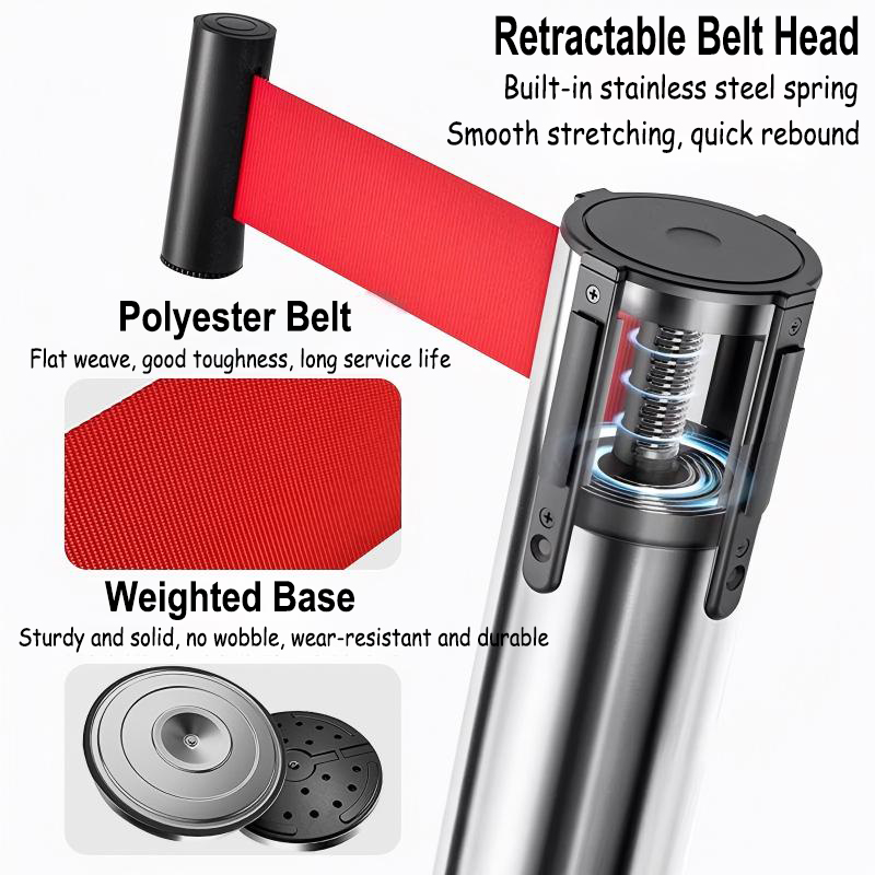 Crowd Control Stanchion Barrier Retractable Stanchion Post with 2m Red ...