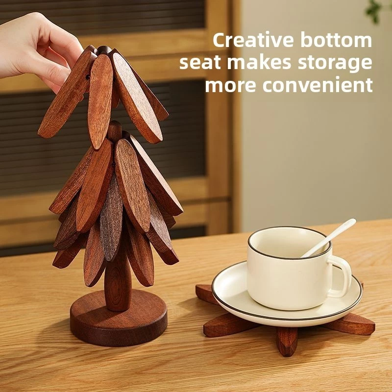 4PCS Solid Wood Insulation Mat Anti-Scalding Anti-Slip High Temperature ...