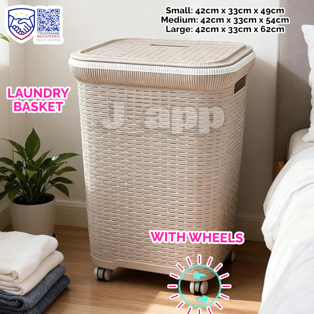 LAUNDRY BASKET with wheels AND Cover Plastic Rattan LABAHAN NG DAMIT ...