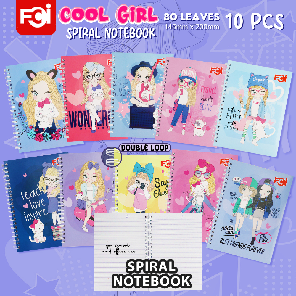 FCI SPIRAL NOTEBOOK DOUBLE LOOP 10PCS ASSORTED DESIGN 80leaves 10pcs ...