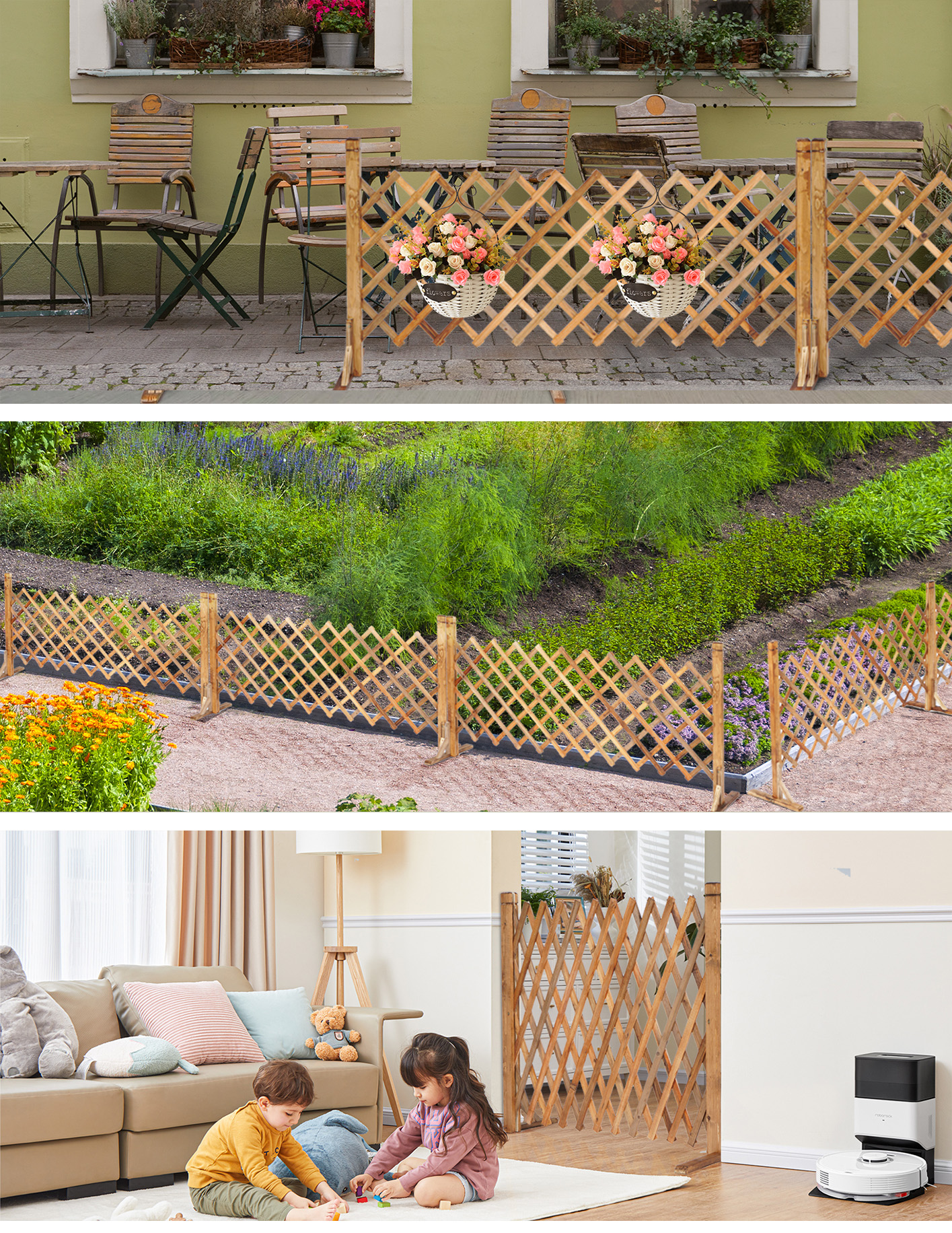 Garden Fence Wood Garden Fencing 2 Pack Extendable Instant Fence Wooden ...