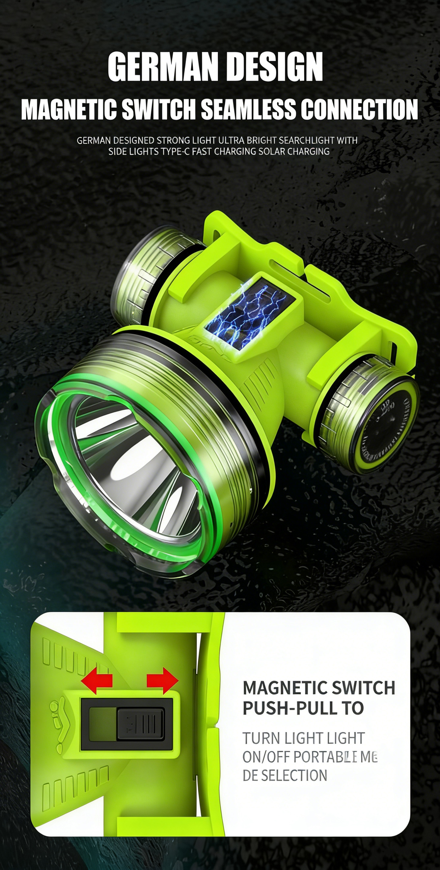 Acciaiie Diving Headlight Flashlight Rechargeable Waterproof Led ...