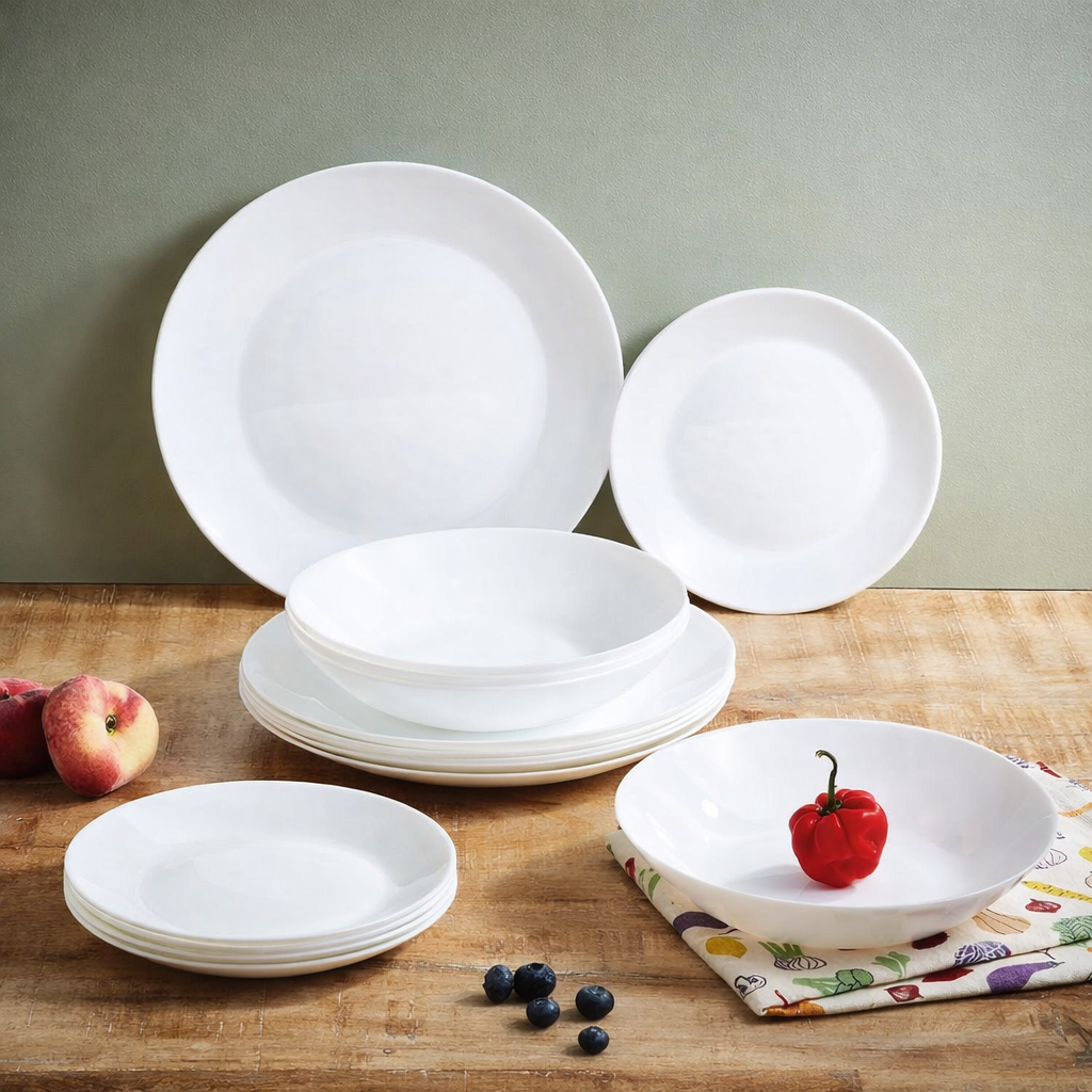 Arcopal Zelie White 18Pcs Opal Glass Dinner Set for Home Dining and ...