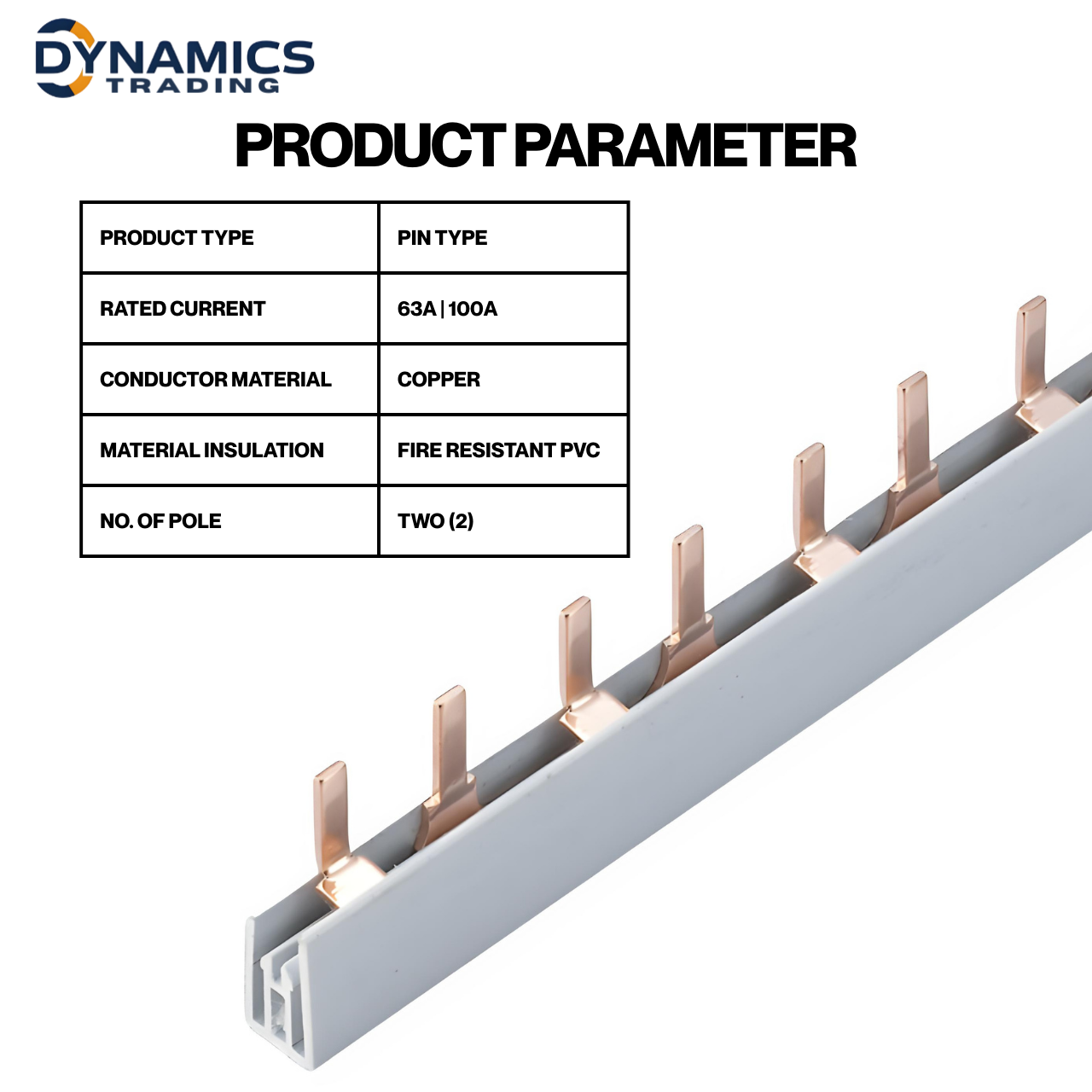 Comb Busbar 2P 63A–100A | Copper Conductive Bar for Circuit Breaker ...