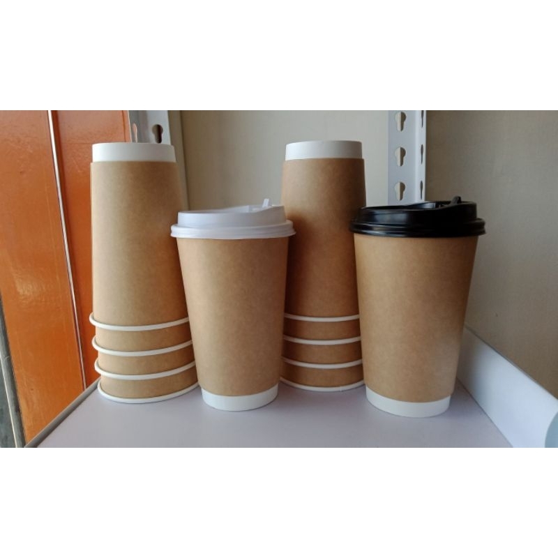 50pcs Double Wall Coffee Paper Cup Set 10oz 14oz 18oz With Lid Or No ...