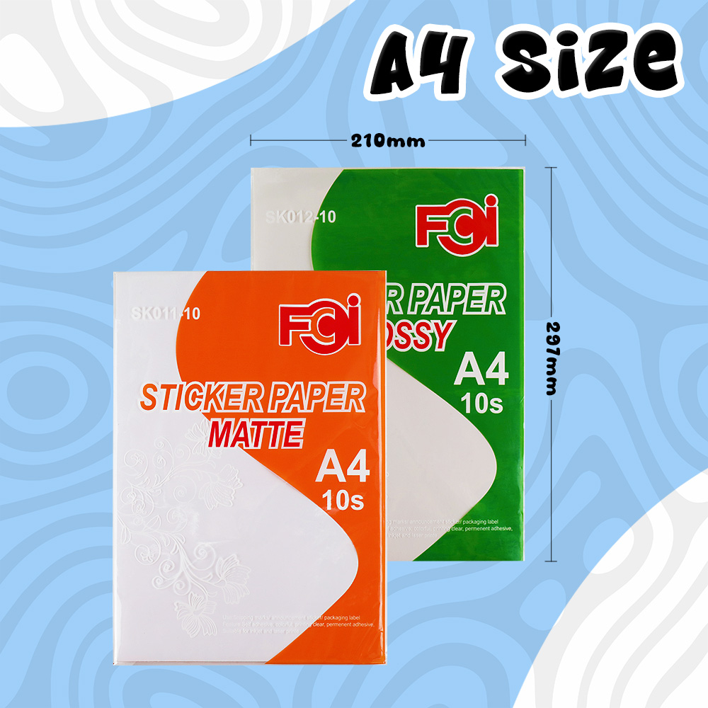 FCI Sticker Paper Printable inkjet Matte & Glossy Paper A4Size 10pcs ...