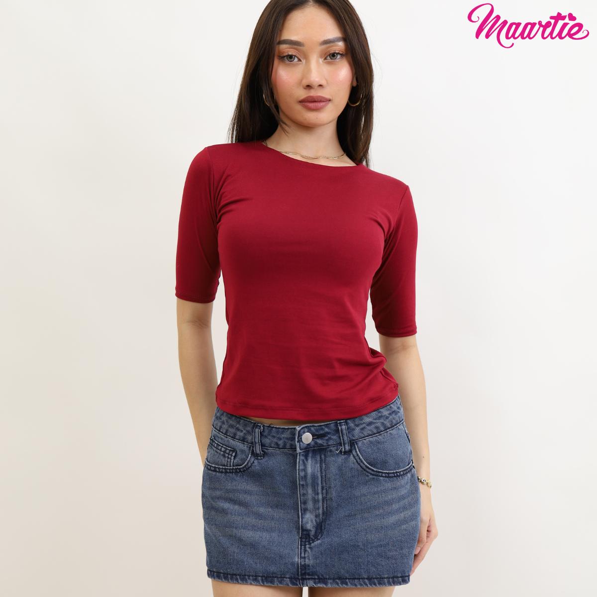 MAARTIE BASICS Isla Double lining 3/4 Sleeve Top | Cotton Spandex ...