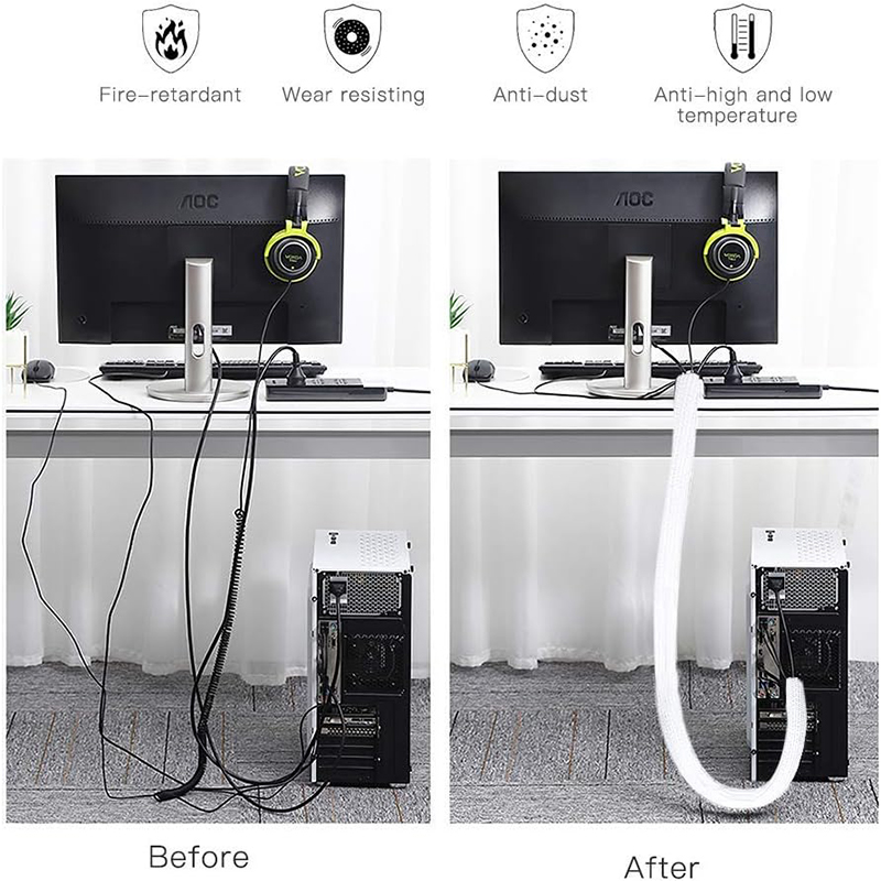 New White Design Cable Sleeve Cover Split Cord Protector for Home ...
