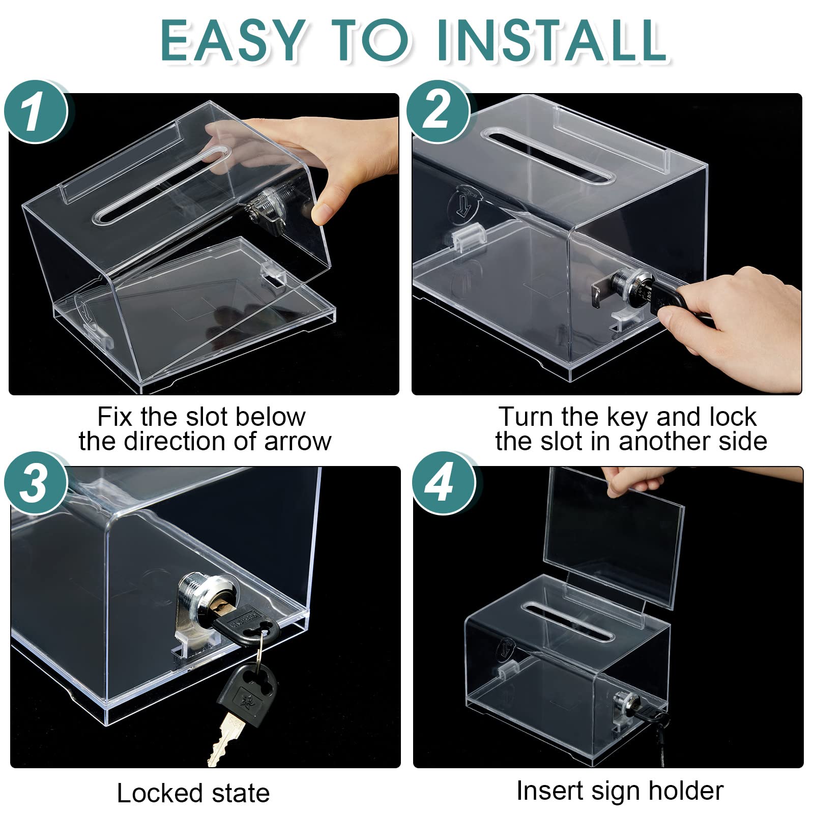 Clear Donation Box Acrylic Suggestion Box Big Capacity Cash Storage ...