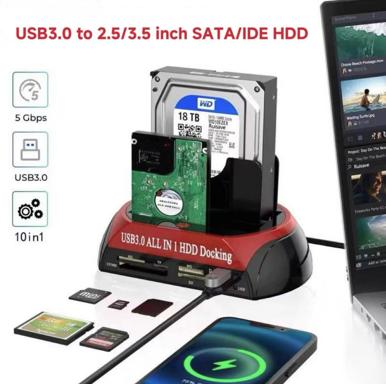 Hard Drive Docking Station All in 1 USB 2.0 to SATA IDE Dual Slots HDD ...