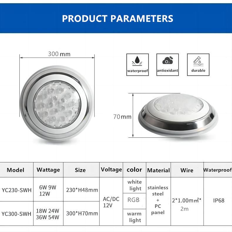 Stainless steel swimming pool lights 9/12/18W AC12V RGB Underwater IP68 ...