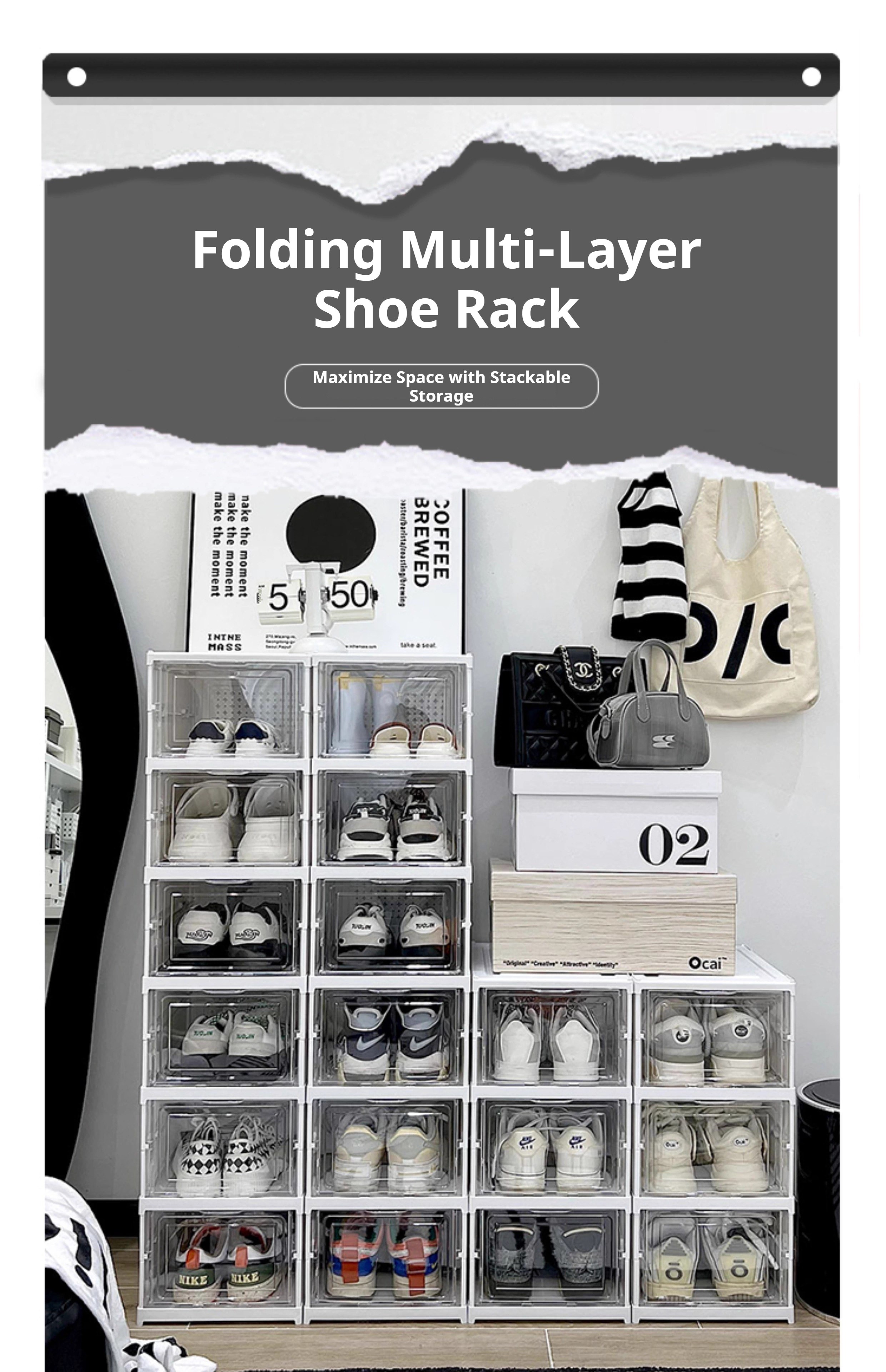 CHIC Shoe Rack Organizer Foldable Shoe Box Rack Cabinet Storage ...