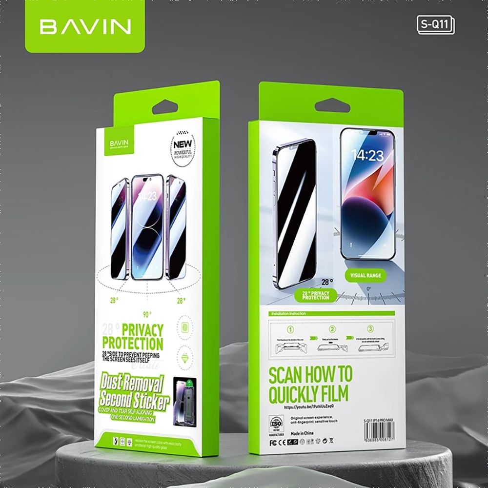 BAVIN Q11 One Click Screen Protector Privacy Tempered Glass for iP X to ...