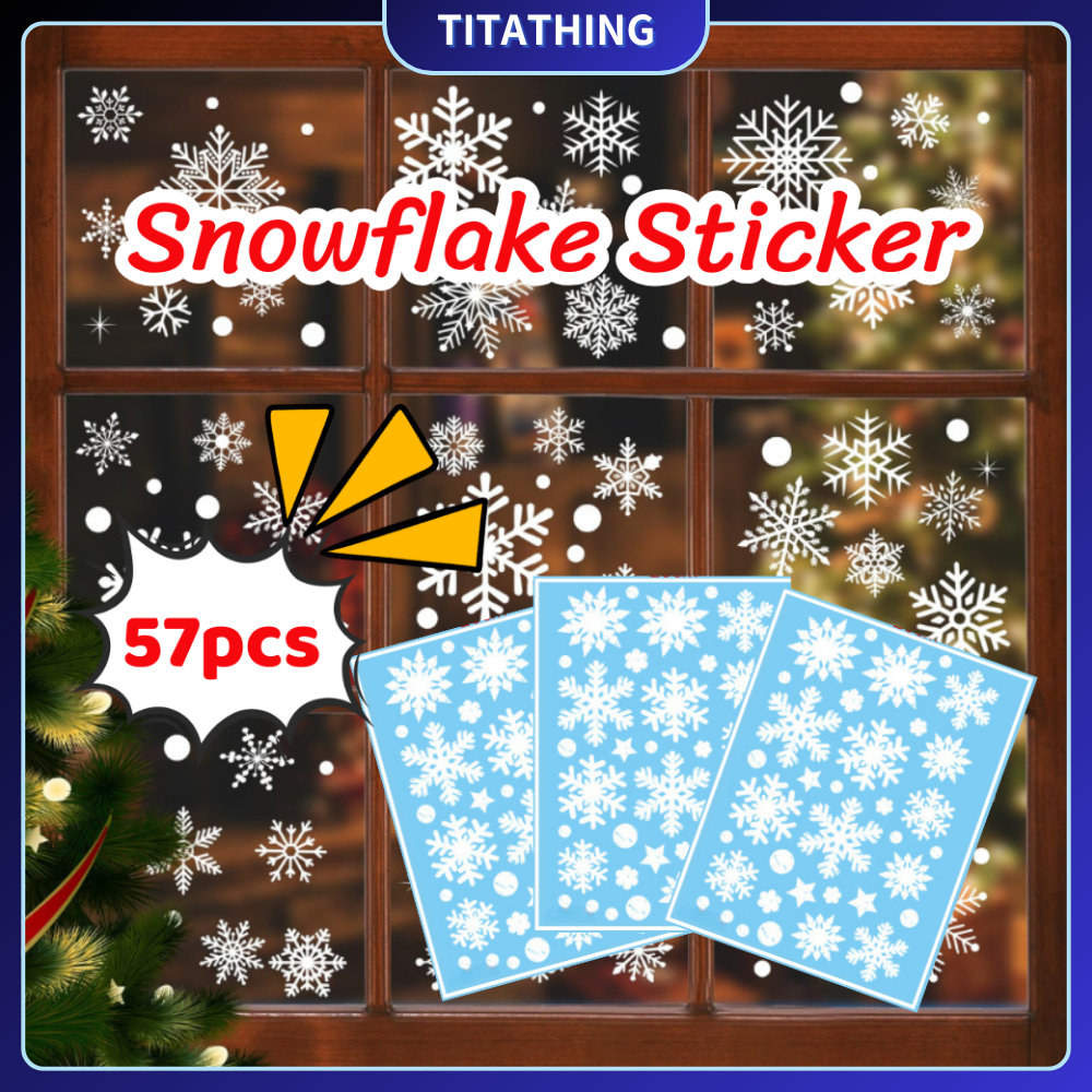 60pcs Large Snowflake Stickers Christmas Glass Window Sticker Clings ...