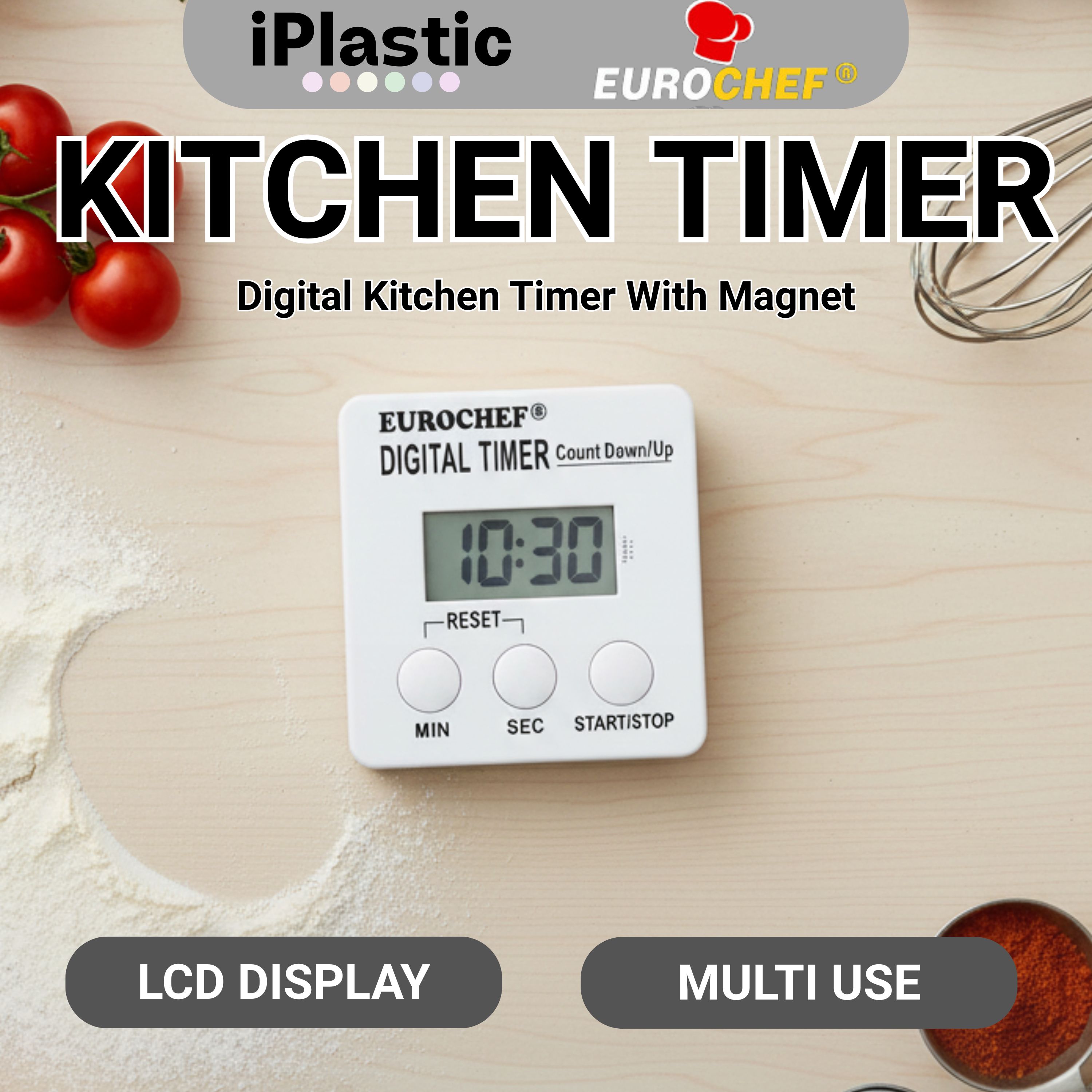 IPlastic Eurochef Digital Kitchen Timer: Large LCD Display, Magnetic ...