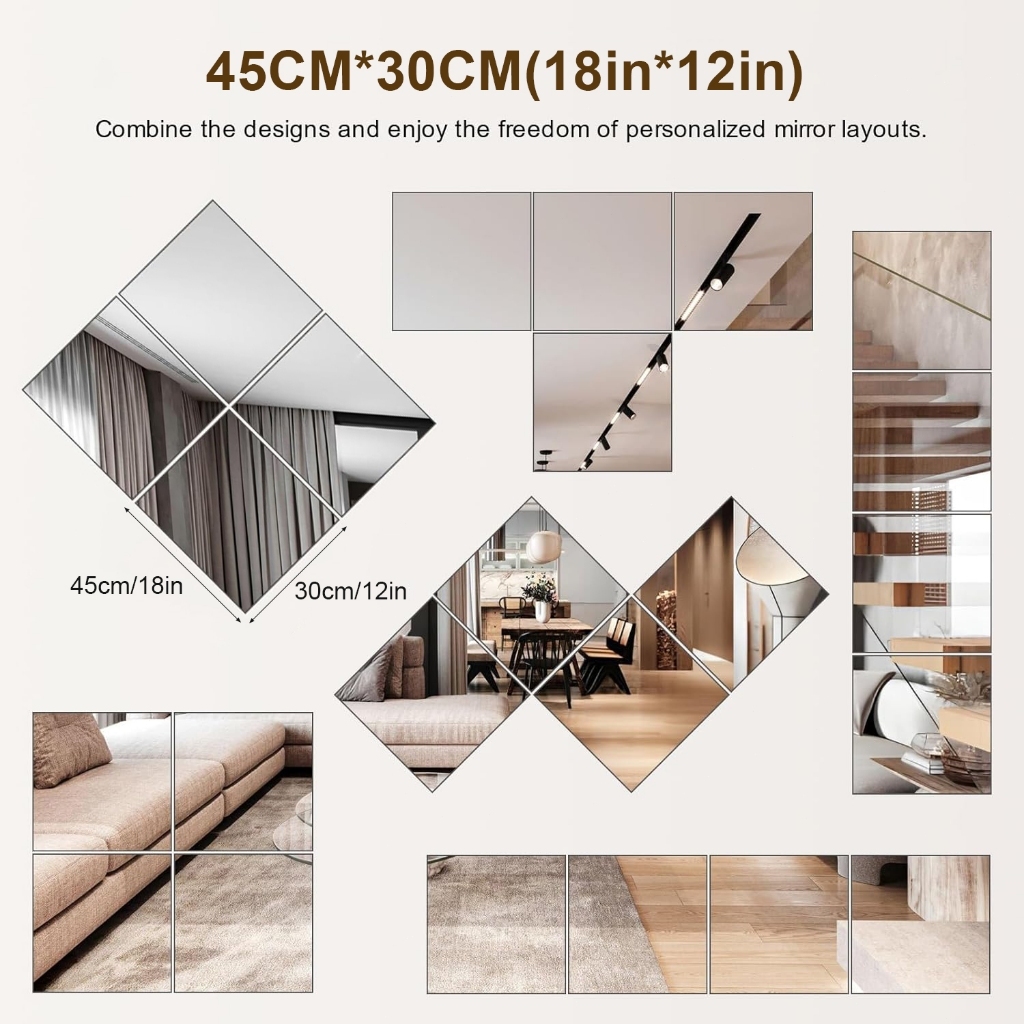 Acrylic Self-Adhesive Mirror Sticker for Walls, 20*60 cm Panel | Shopee ...