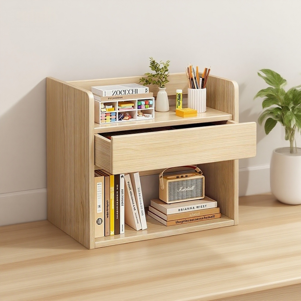 Wooden Desktop Multifunctional Storage Shelf with Drawer Office Study ...