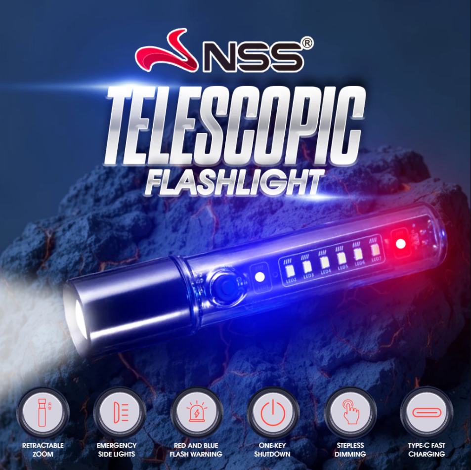 NSS LED Telescopic Flashlight Rechargeable Mini Hand Torch with Side ...