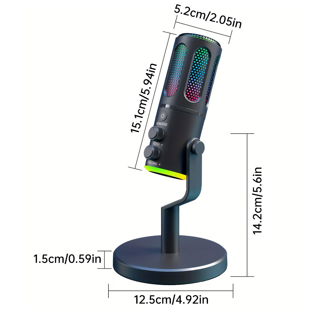 K18 USB Condenser Microphone RGB Gaming Mic Noise Canceling For Phone ...