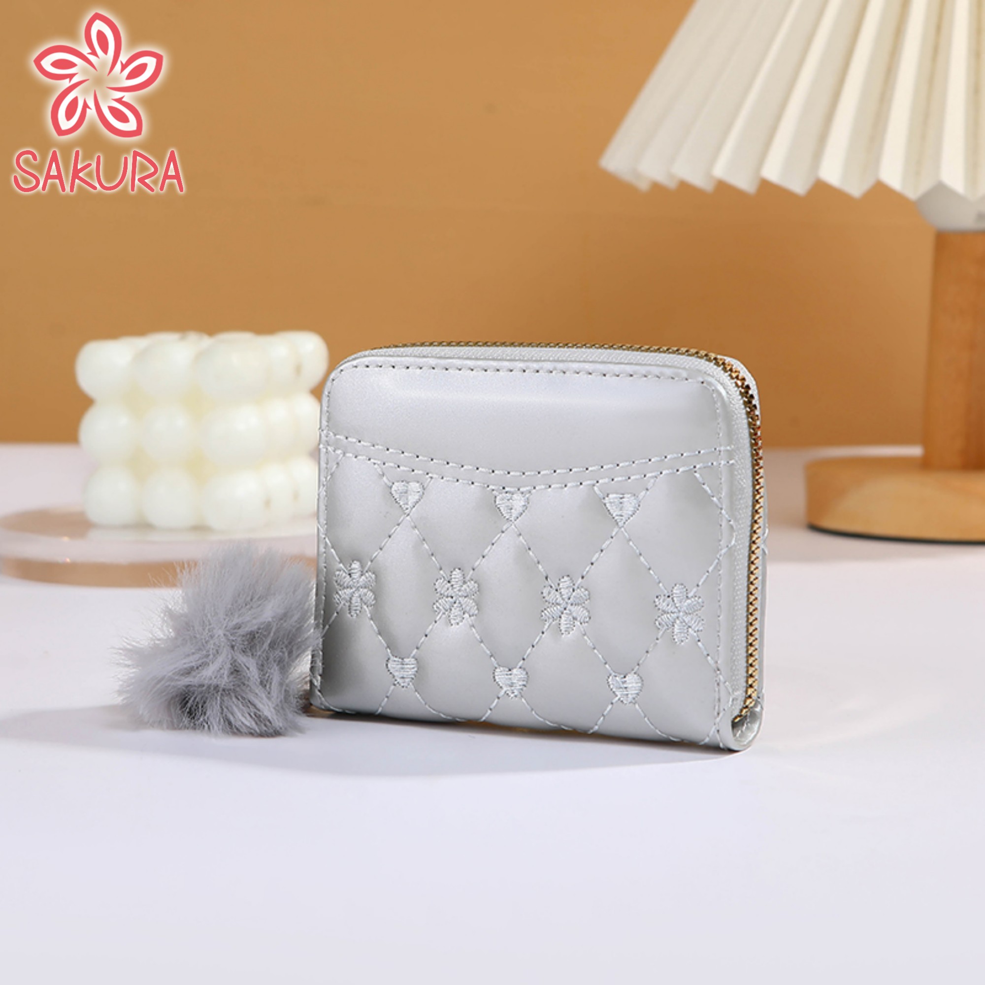 Sakura Wallet For Woman High-End Patent Leather Fabric Hairball Pendant ...