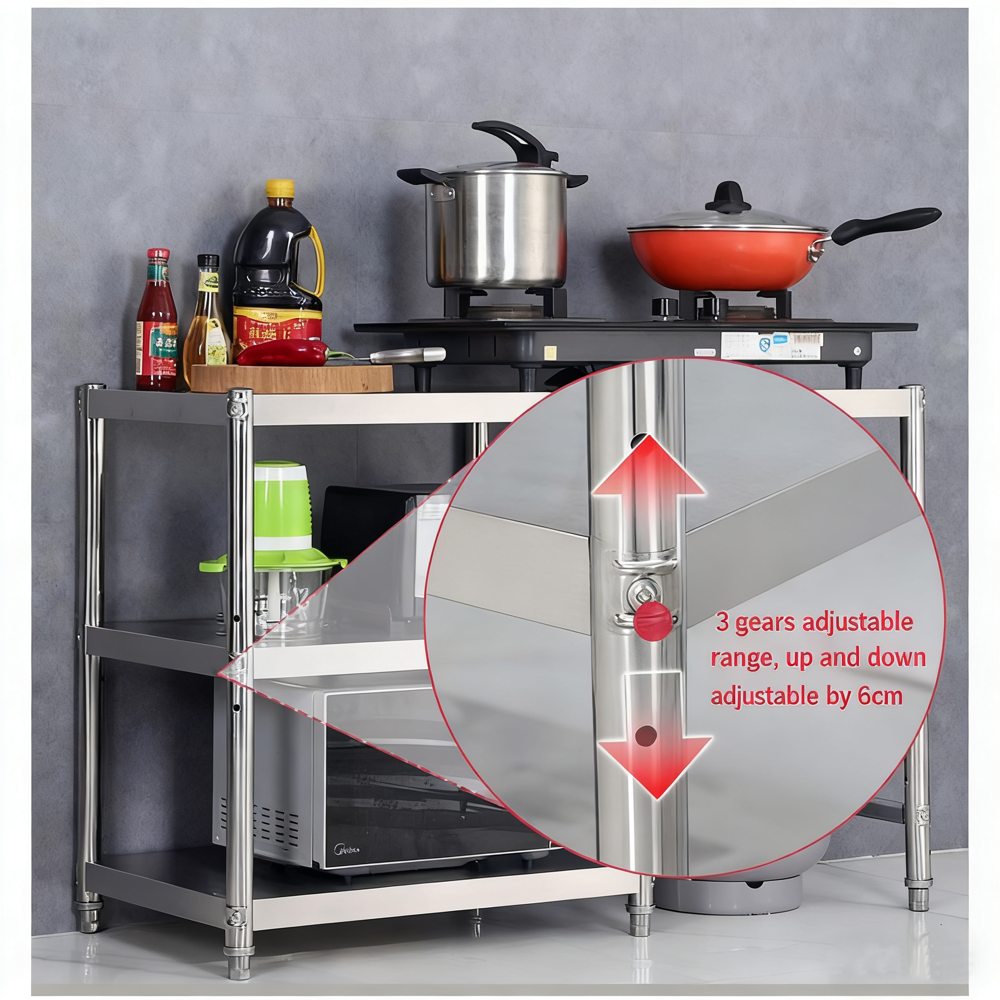 【Ready Stock】3-Tier Stainless Steel Kitchen Rack for Gas Stove | Space ...