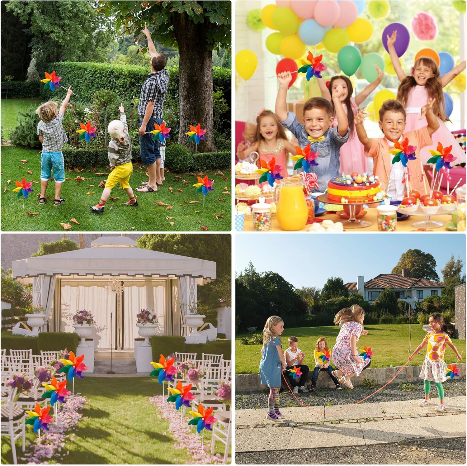 32CM Windmill Toy Seven-Leaf Rainbow Windmill Holding Wooden Pole Color ...