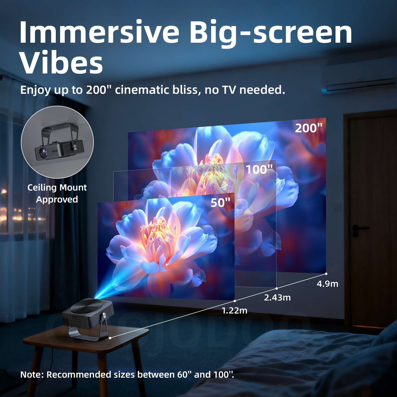 GOOJODOQ Projector for Laptop Phone HD 1080P Large Screen Bluetooth ...