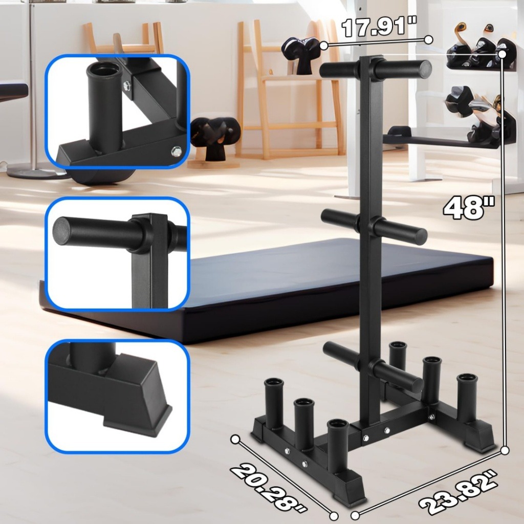 Olympic Plate Tree with Barbell Holder, 2inch 50mm Steel Olympic Plate ...