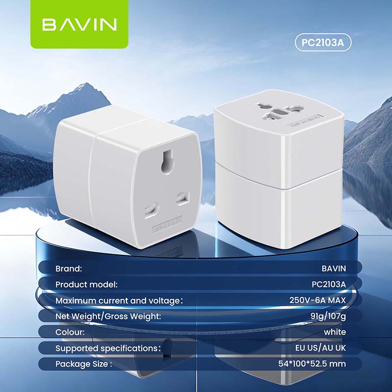 BAVIN PC2103A Universal Travel Plug Adapter Compatible w/ EU UK US AU ...