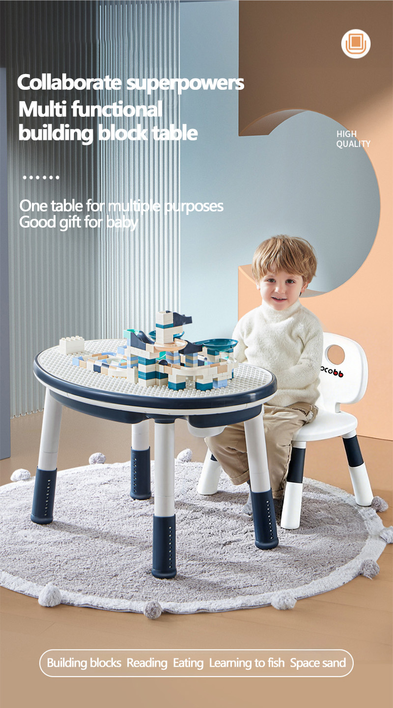 COCOBB All in One Kids Table Chair Set Adjustable Height Building ...