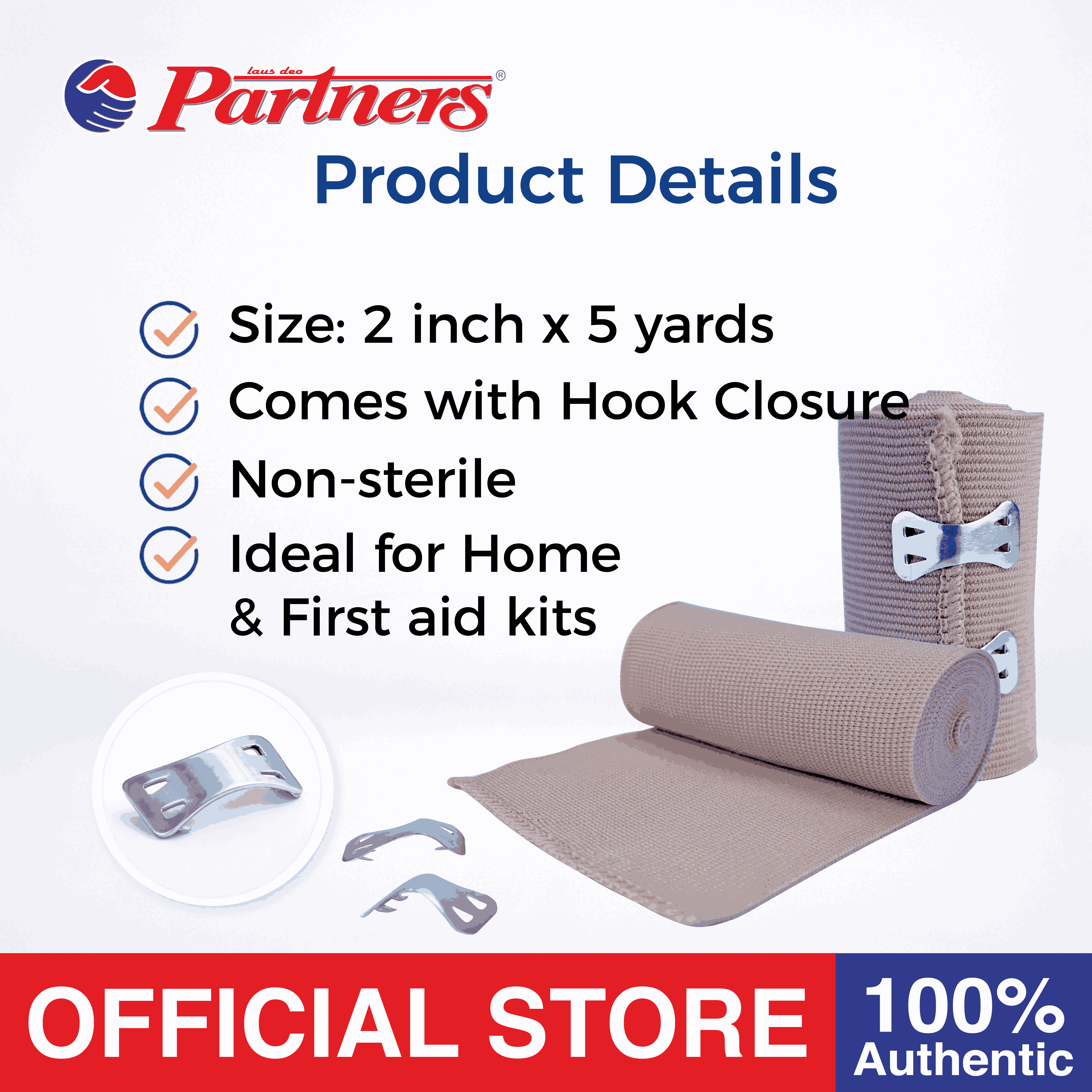 Partners Elastic bandage 4 inch x 5 yards With Hook Closure - (12PCS ...
