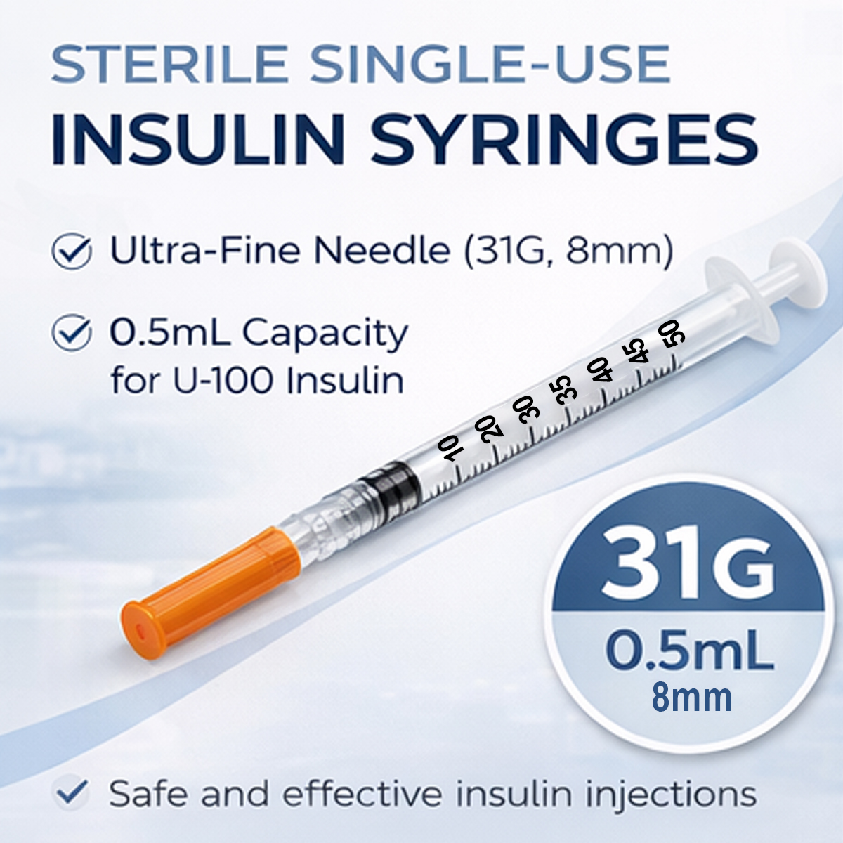 Sungshim Insulin Syringe 31G, 1mL x 8mm - Individual Pack (100pcs ...