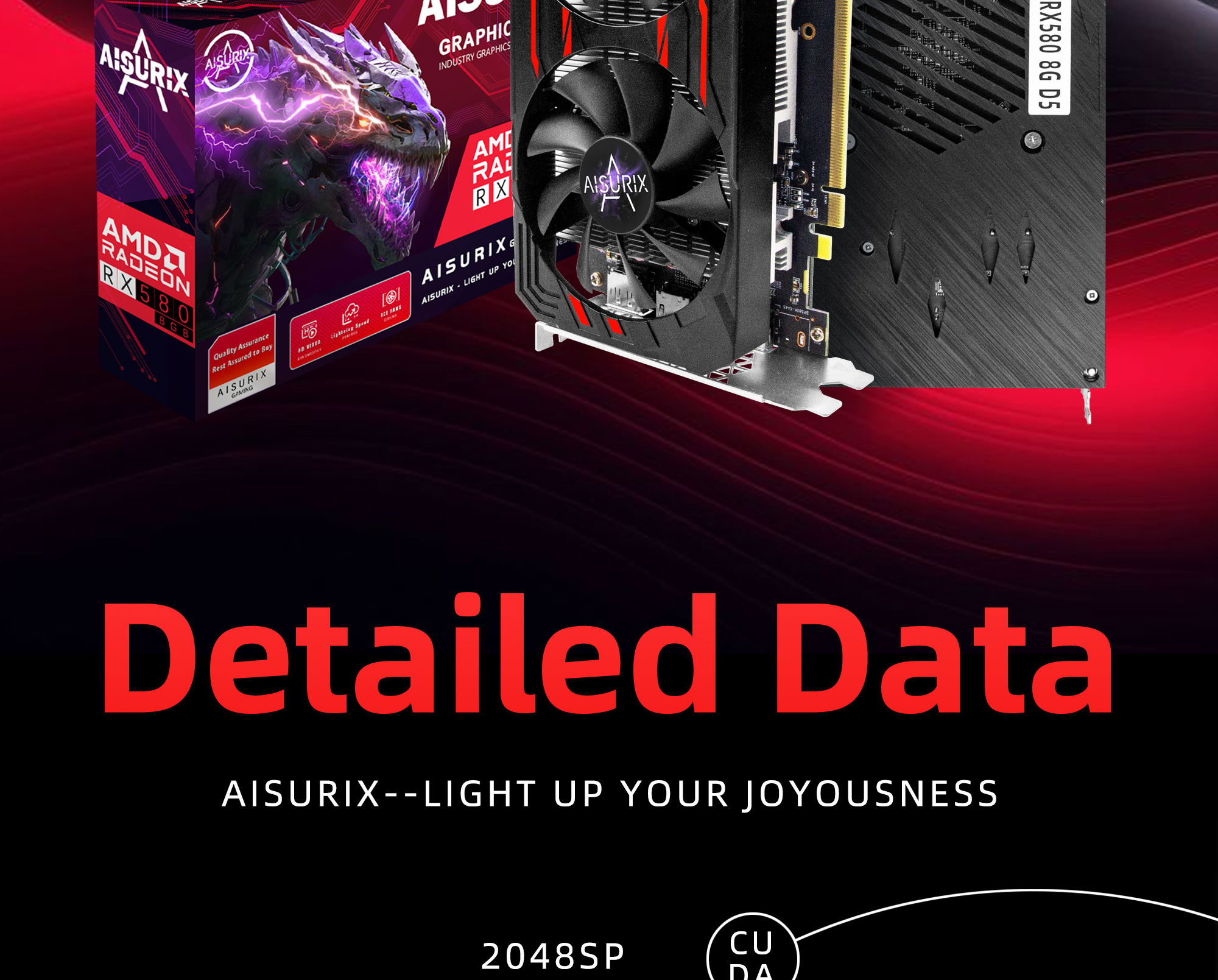 AISURIX Graphics Card RX 580 8GB GDDR5 256Bit 2084SP Computer GPU Video ...