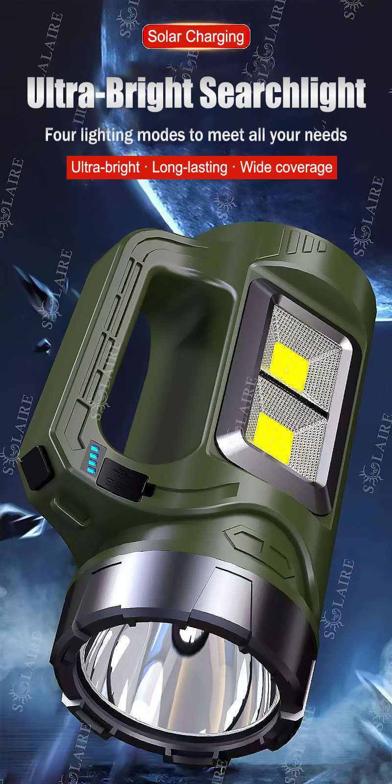 【3500m irradiation distance】flashlight 10000mAh Waterproof Solar ...