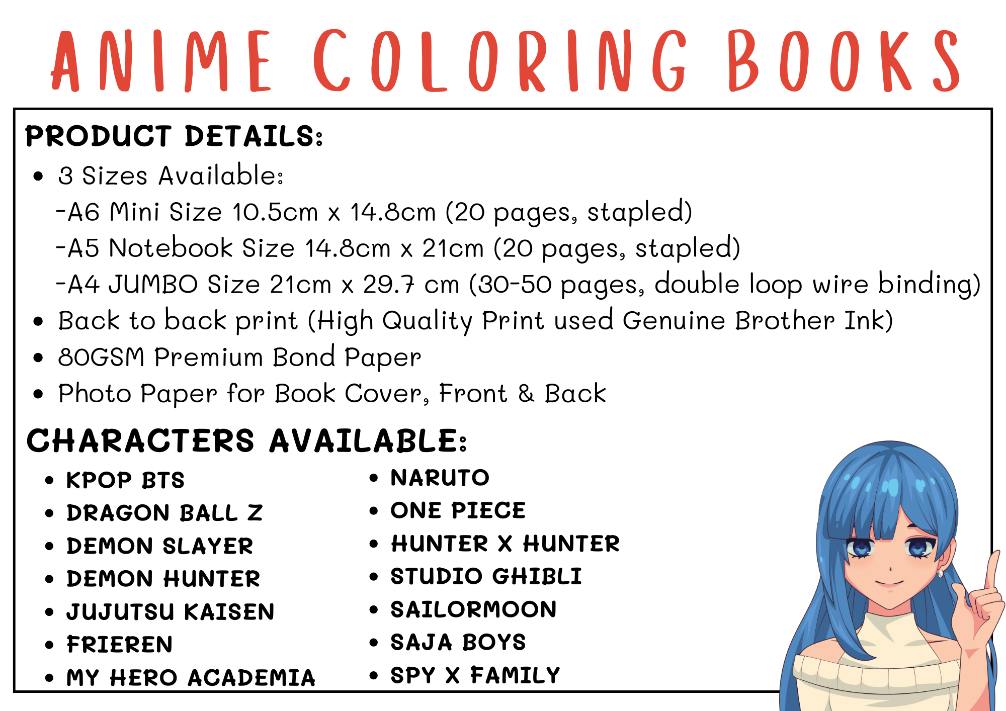 ANIME COLORING BOOK BTS HUNTRIX FRIEREN DEMON SLAYER ONE PIECE NARUTO ...
