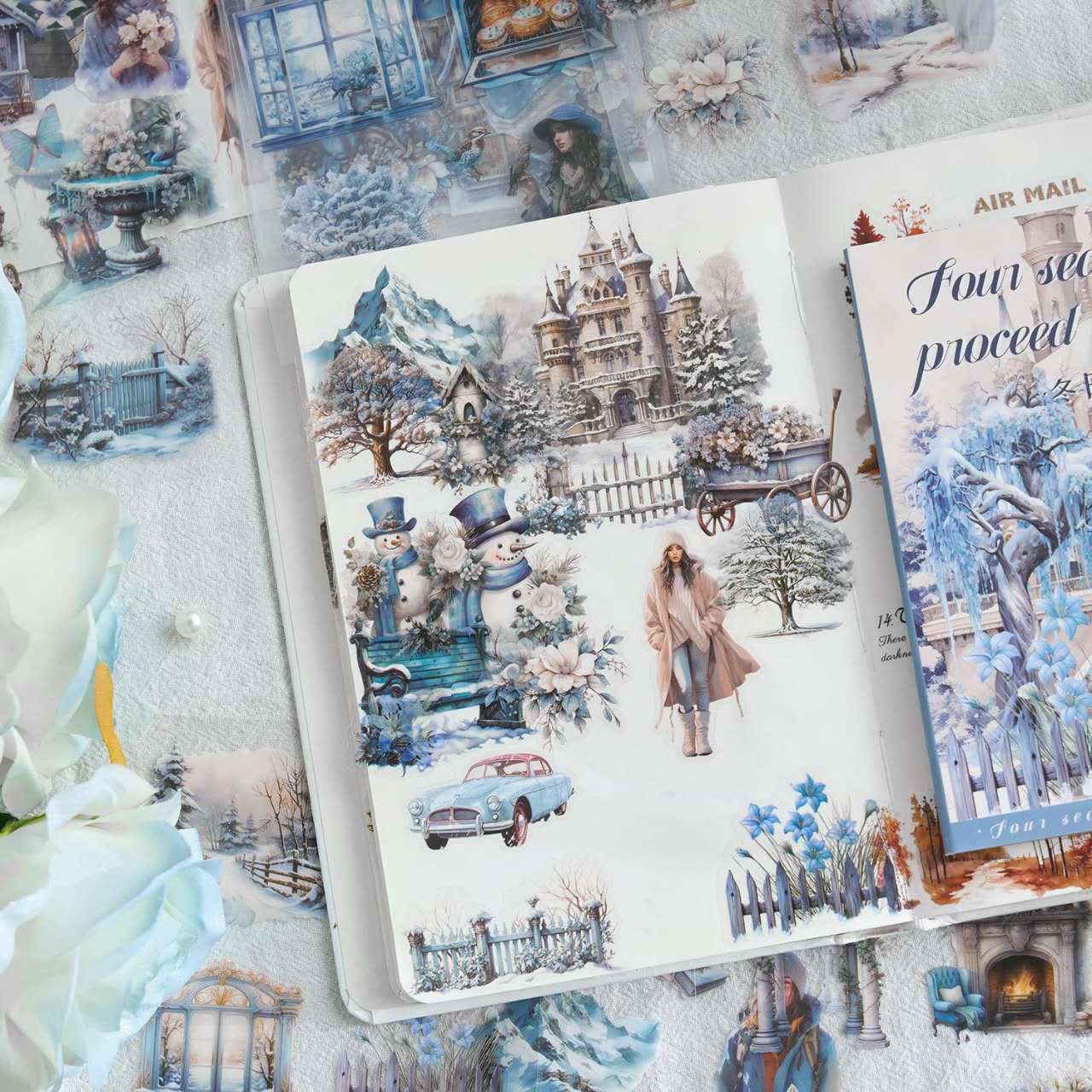 20 Pages no-repeat Vintage Stickers Book DIY Scrapbooking Supplies Ins ...