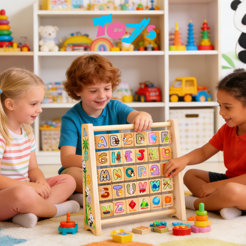 Gift Box Wooden Alphabetical Flip Frame Letter Animal Blocks Frame ...
