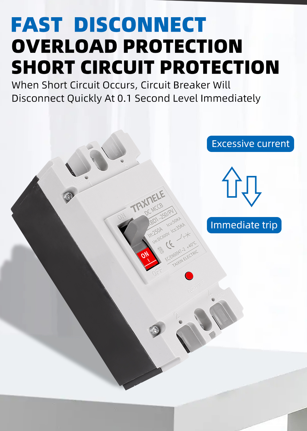 TAXNELE DC MCCB 2P 250A 600V 1000V DC Solar Molded Case Circuit Breaker ...