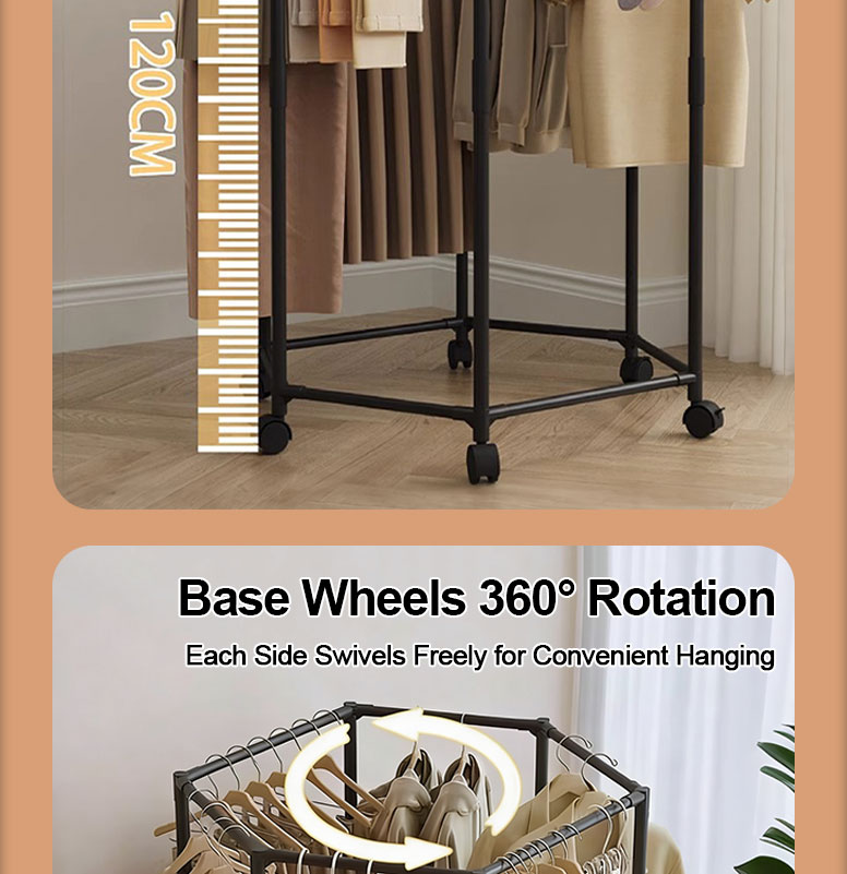 360° Rotating Clothes Rack 2-Tier Mobile Drying Stand with Wheels Large ...