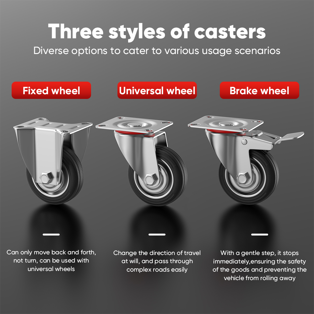 Mitsushi 3/4/5/6 Inches Black Industrial Casters with Fixed Feet ...
