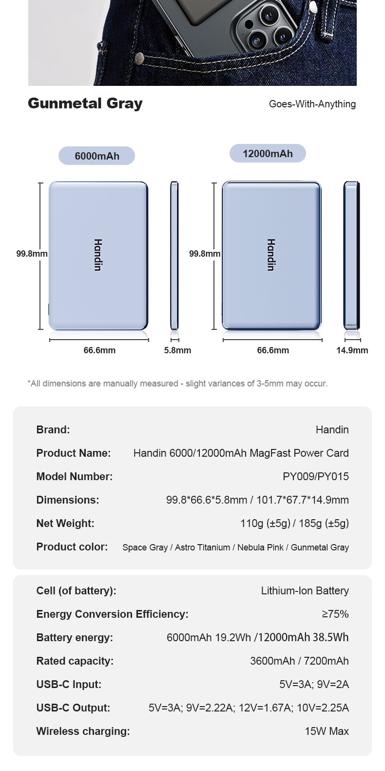Handin 12000mAh Mini Ultrathin Magnetic Powerbank 22.5W Fast Charging ...