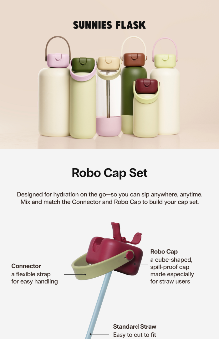 Sunnies Flask Robo Cap (Cube-Shaped Sip Straw Water Tumbler Accessory ...